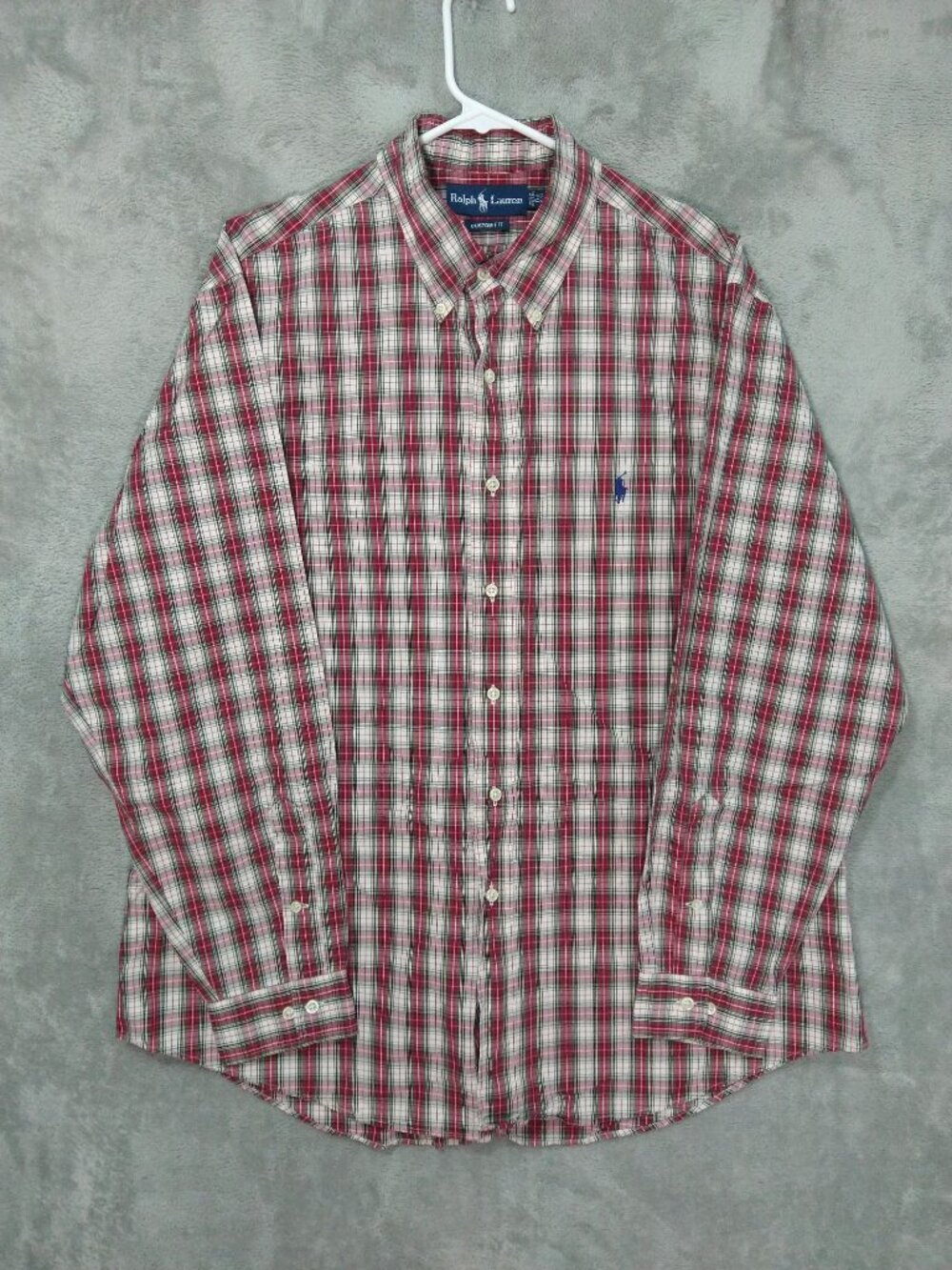 Ralph Lauren Shirt Mens 17.5 34/35 Red Plaid Custom Fit Button Down Long Sleeve